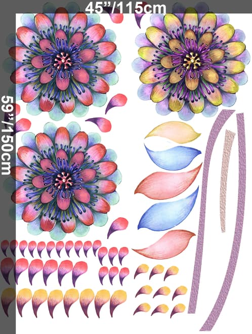 Watercolor Colorful Dahlia Florals Wall Decal Sticker