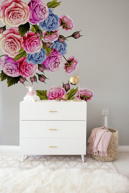 3D Floral Pink Orange Blue Rose Floral Bouqets Wall Decal Sticker