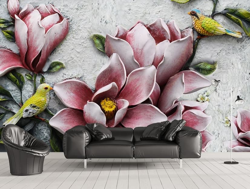 Papier peint panoramique fleur de lys effet relief 3D