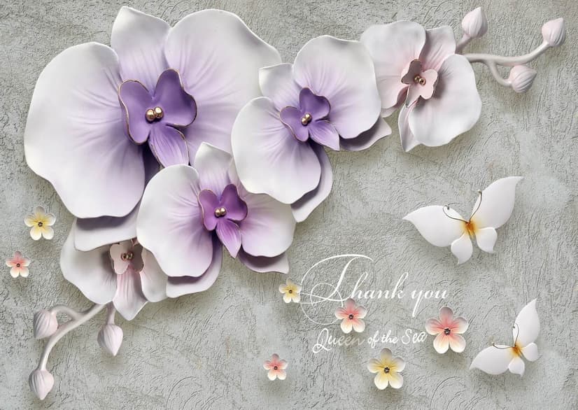 3D Embossed Look Purple Orchids Wallpaper Mural