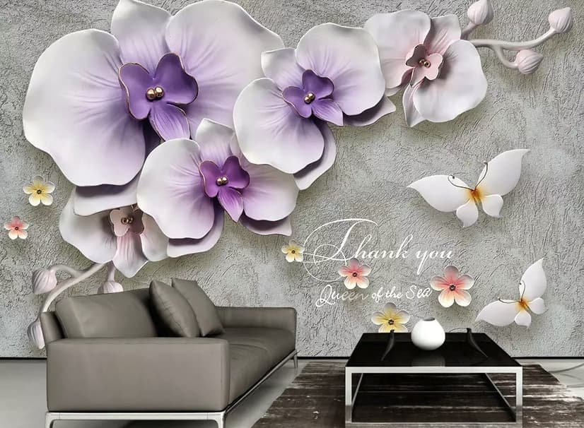 3D Embossed Look Purple Orchids Wallpaper Mural