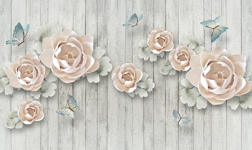 Soft Floral with Butterfly Wallpaper Mural