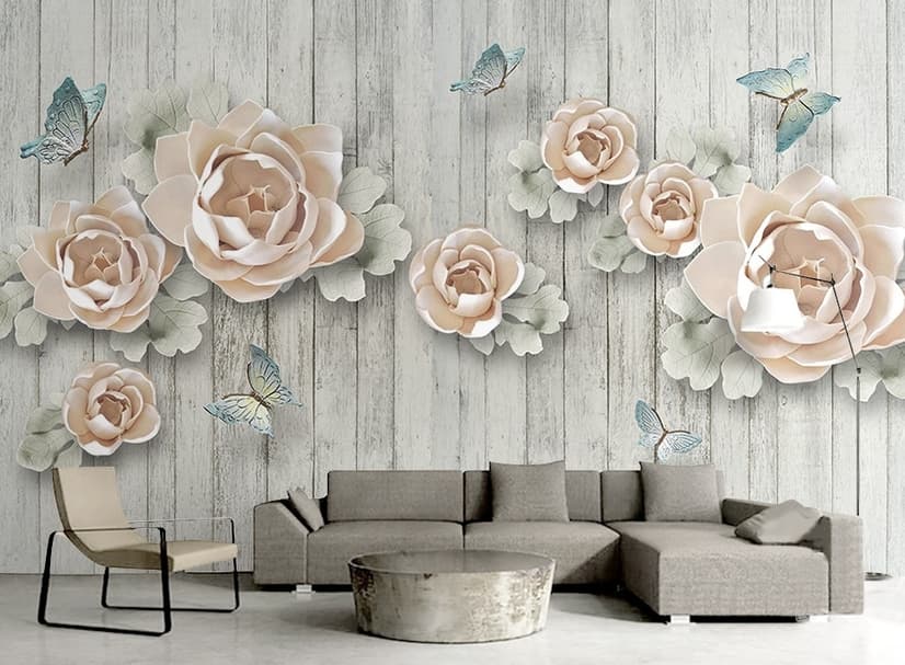 Papier peint panoramique floral avec papillon