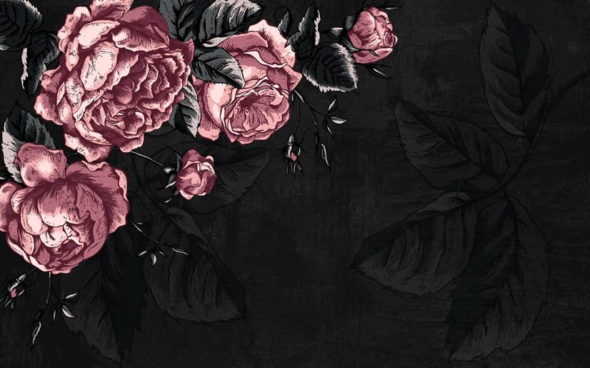 Dark Floral Peony Flower Drawing Wallpaper Mural