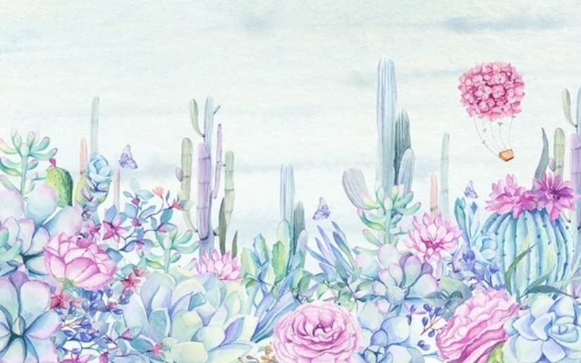 Vintage Hortensienblumen und Kakteen Fototapete