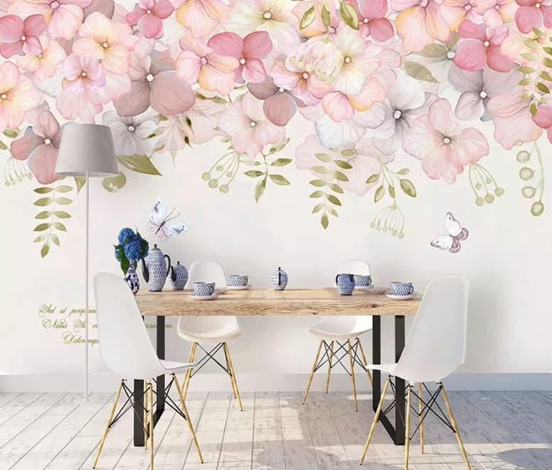 Pink Hydrangea Floral Art Wallpaper Mural