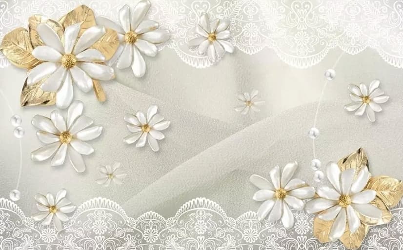 3D Look Jewelry Flower and Lace Wallpaper Mural