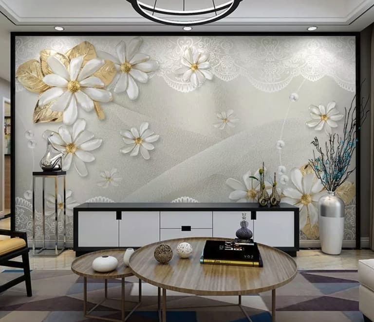 3D Look Jewelry Flower and Lace Wallpaper Mural
