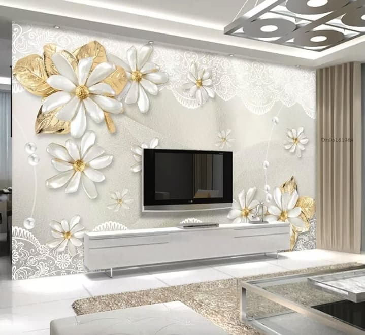 3D Look Jewelry Flower and Lace Wallpaper Mural