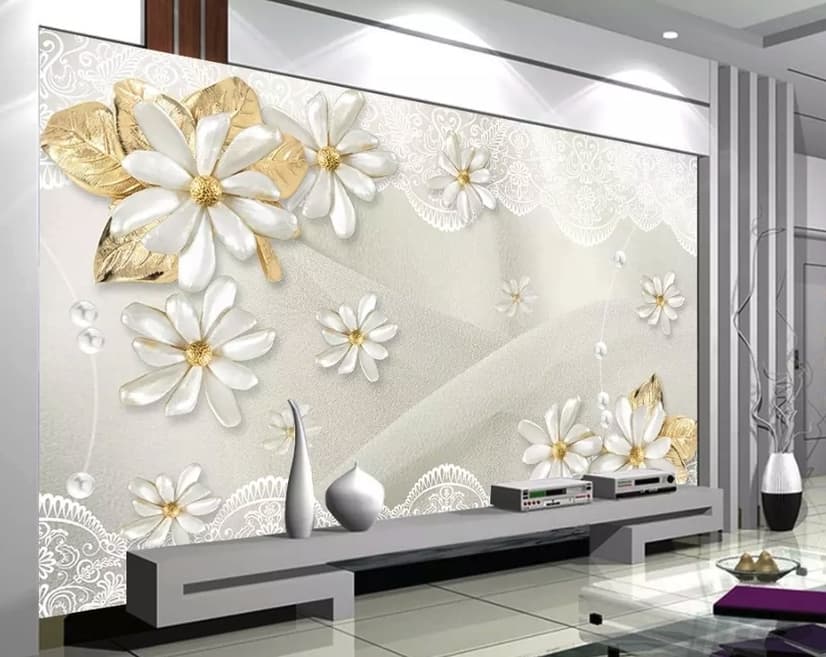 3D Look Jewelry Flower and Lace Wallpaper Mural