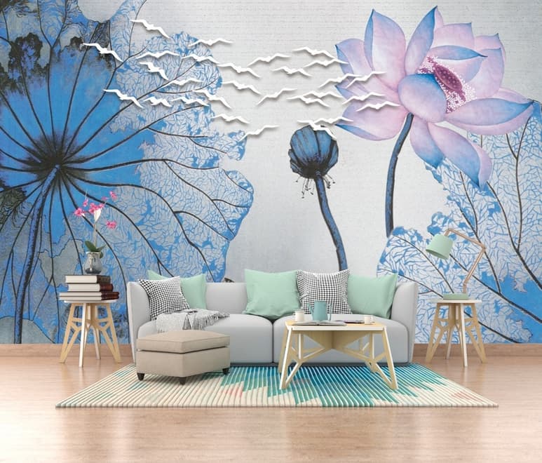 Nostalgic Lotus Floral Wallpaper Mural