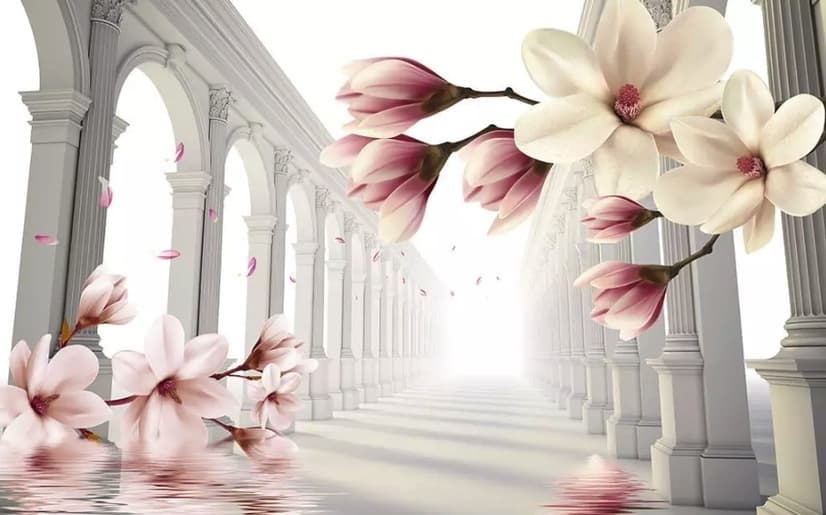Magnolia Blossom with Column Wallpaper Mural