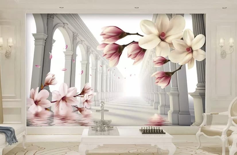 Magnolia Blossom with Column Wallpaper Mural
