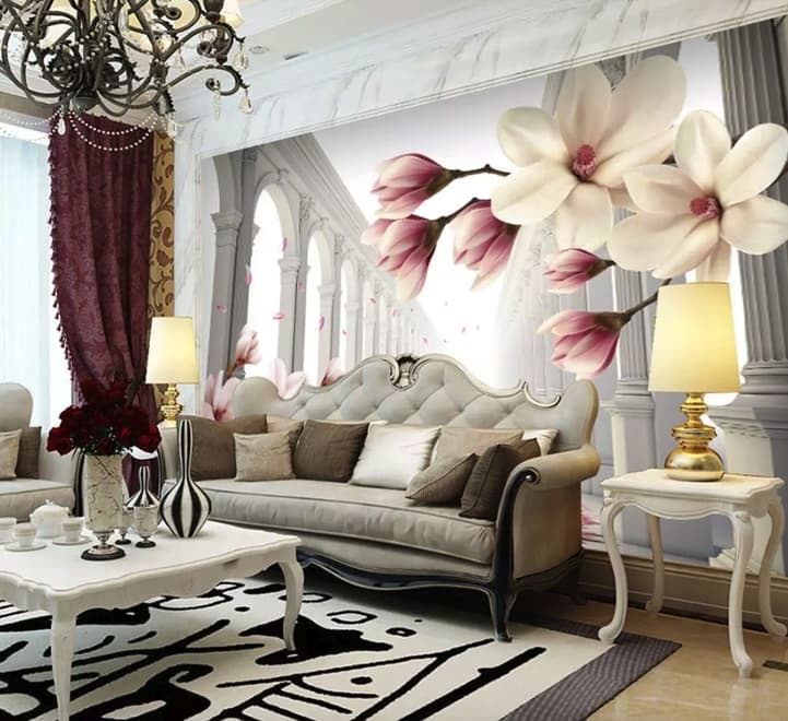 Magnolia Blossom with Column Wallpaper Mural