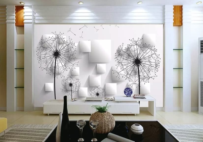 Monochrome Dandelion Floral Wallpaper Mural