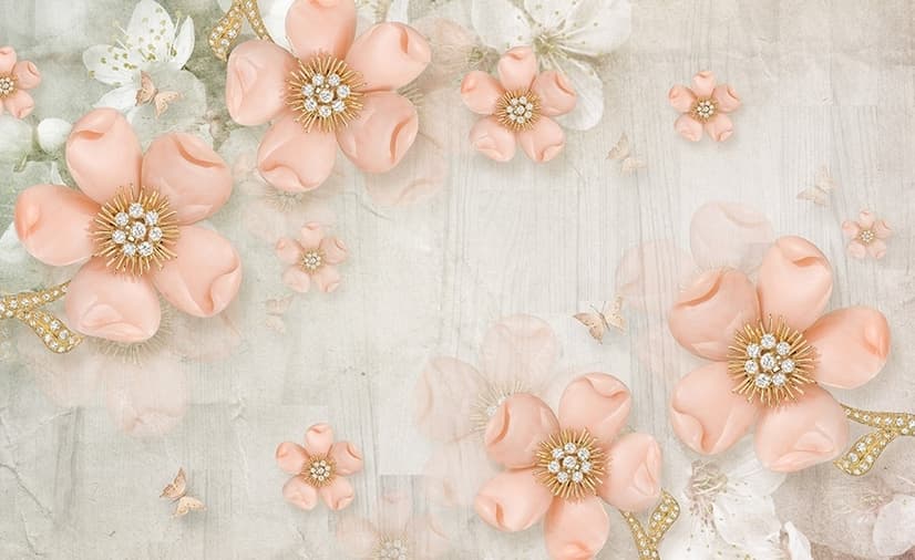 Pink Diamond Daisy with Butterflies Wallpaper Mural