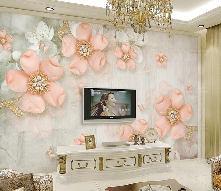 Pink Diamond Daisy with Butterflies Wallpaper Mural