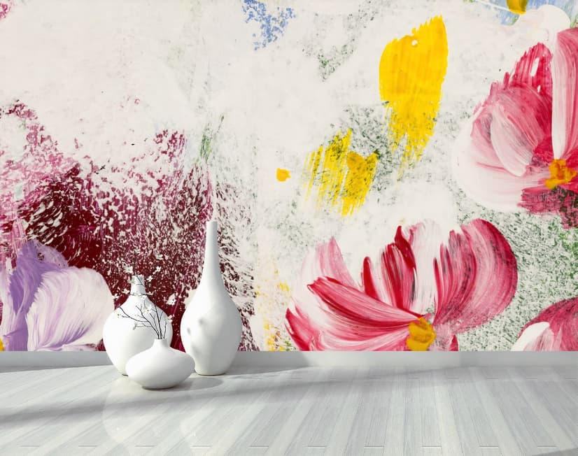 Pink Red Acyrlic Floral Bouqet Wallpaper Mural