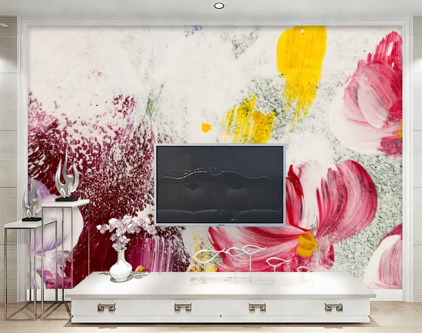 Pink Red Acyrlic Floral Bouqet Wallpaper Mural