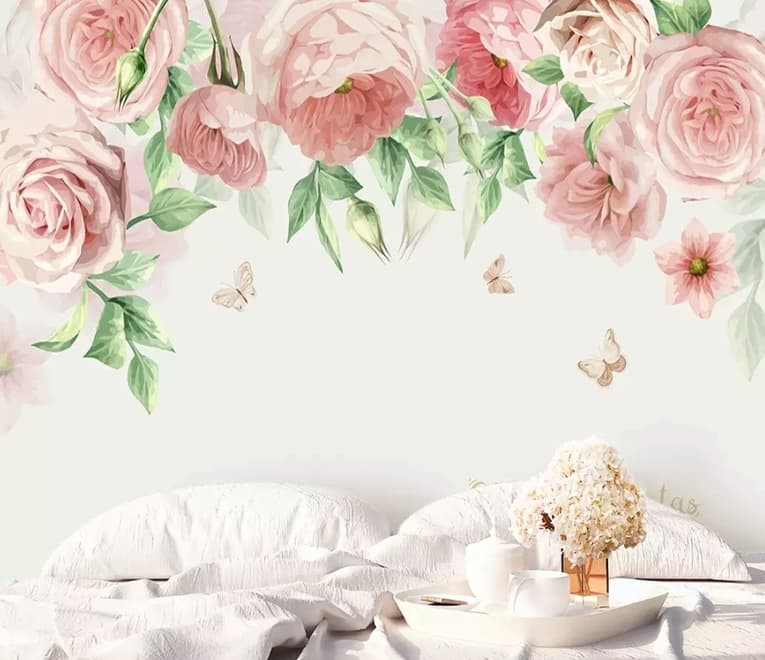 Papier peint panoramique de fleurs roses