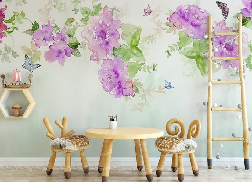 Papier peint panoramique floral aquarelle Pivoine