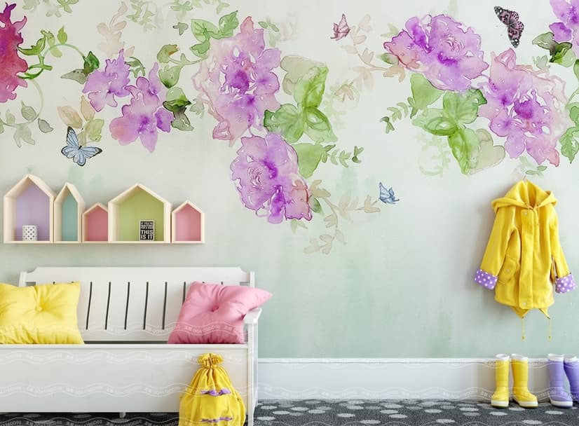 Papier peint panoramique floral aquarelle Pivoine