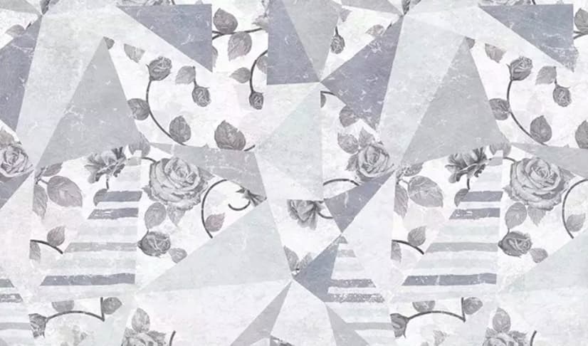 Rose Floral with Geometric Pattern Wallpaper Mural