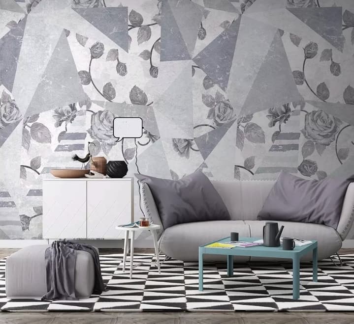 Rose Floral with Geometric Pattern Wallpaper Mural