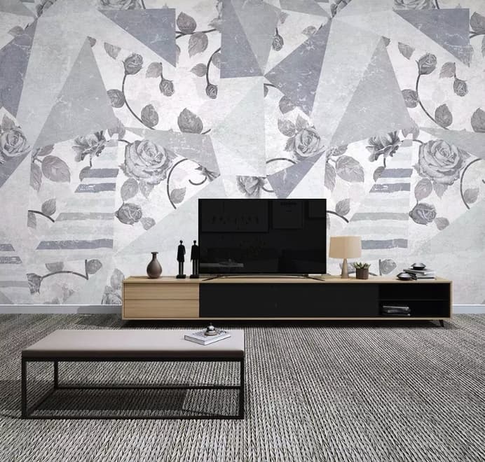 Rose Floral with Geometric Pattern Wallpaper Mural