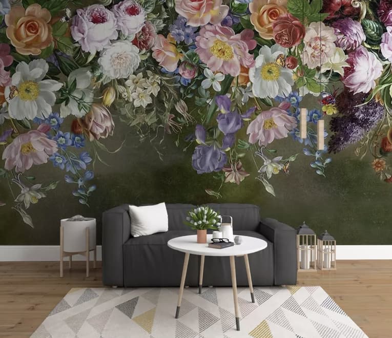 Vintage Bunte Rankenblumen Fototapete