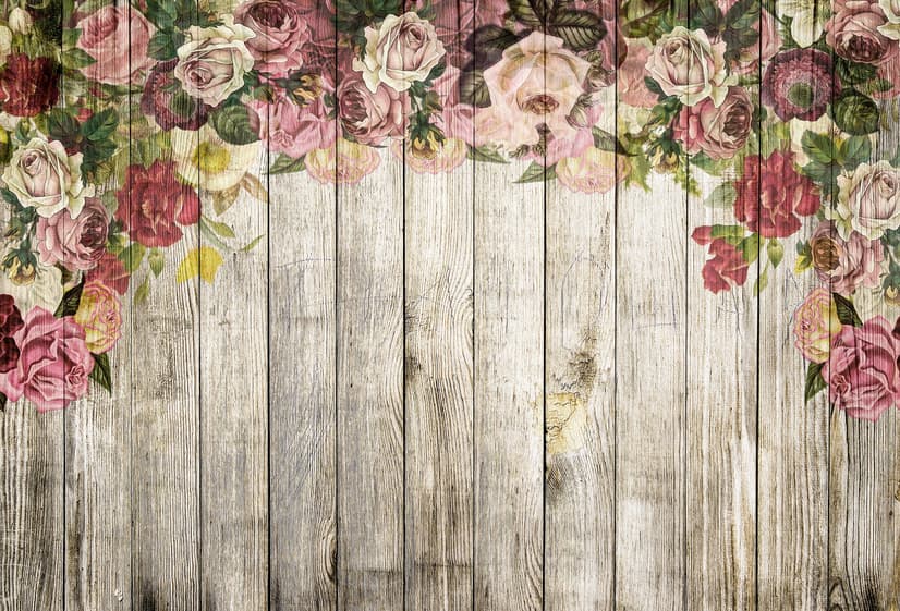 Vintage Floral with Wood Wall Wallpaper Mural