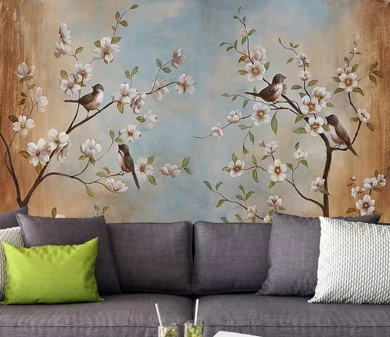 Nostalgic Watercolor Cherry Blossoms Wallpaper Mural