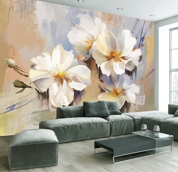 Oil Painting White Floral Wallpaper Mural
