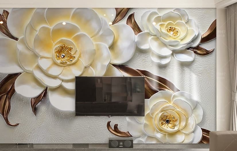 3D Embossed Look Yellow Floral Wallpaper Mural