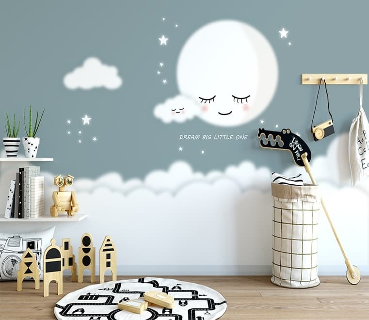 For Baby Sleeping Moon and Clouds Wallpaper Mural