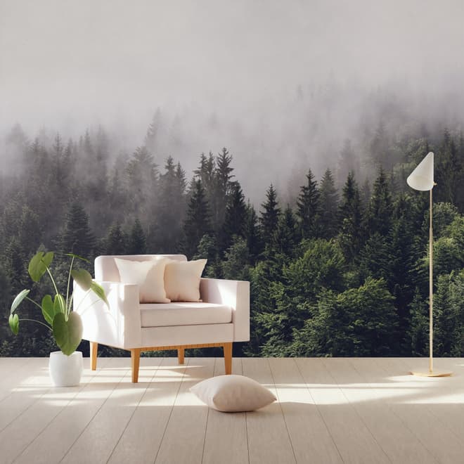 Misty Pine Forest Wallpaper Mural
