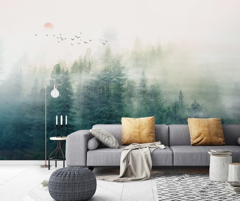 Misty Forest and Sunrise Wallpaper Mural