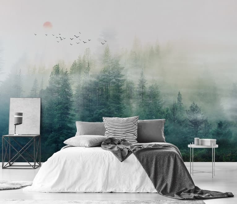Misty Forest and Sunrise Wallpaper Mural