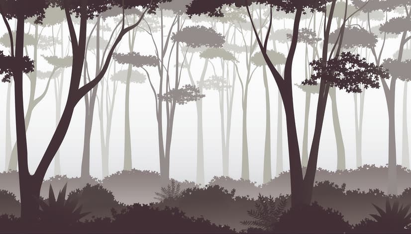 Monochrome Brown Forest and Tree Silhouette Wallpaper Mural
