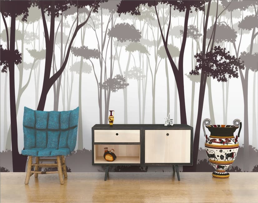 Monochrome Brown Forest and Tree Silhouette Wallpaper Mural