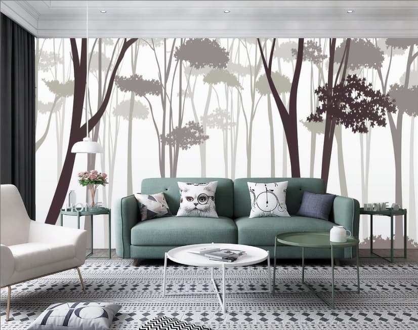 Monochrome Brown Forest and Tree Silhouette Wallpaper Mural