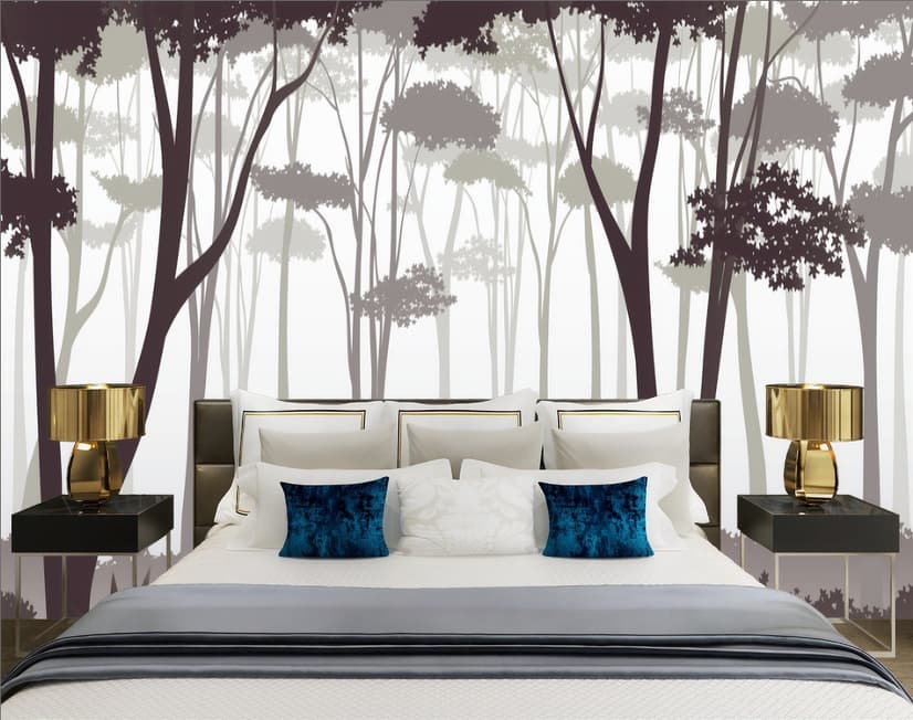 Monochrome Brown Forest and Tree Silhouette Wallpaper Mural