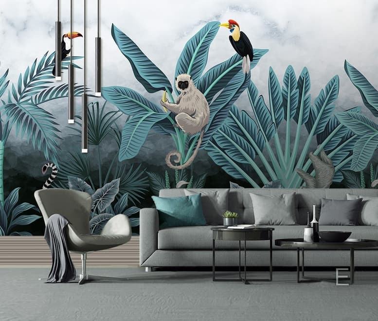 Papier peint panoramique forêt tropicale koala toucan