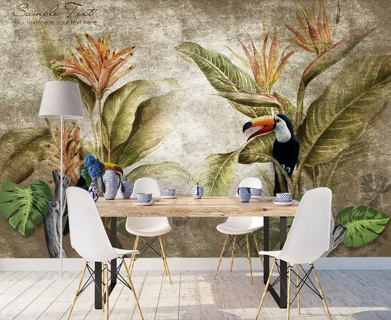 Papier peint panoramique nostalgique Toucan dans la forêt tropicale