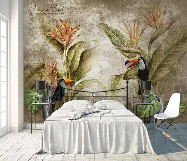 Papier peint panoramique nostalgique Toucan dans la forêt tropicale