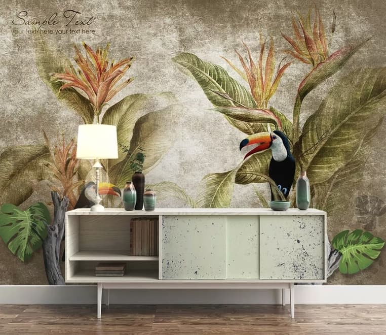 Papier peint panoramique nostalgique Toucan dans la forêt tropicale
