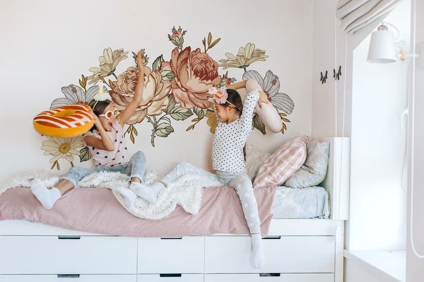 Nursery Soft Vintage Peony Floral Wall Decal Sticker
