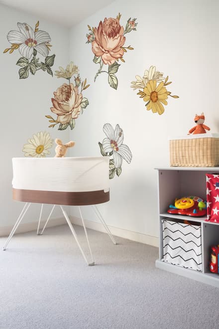Nursery Soft Vintage Peony Floral Wall Decal Sticker