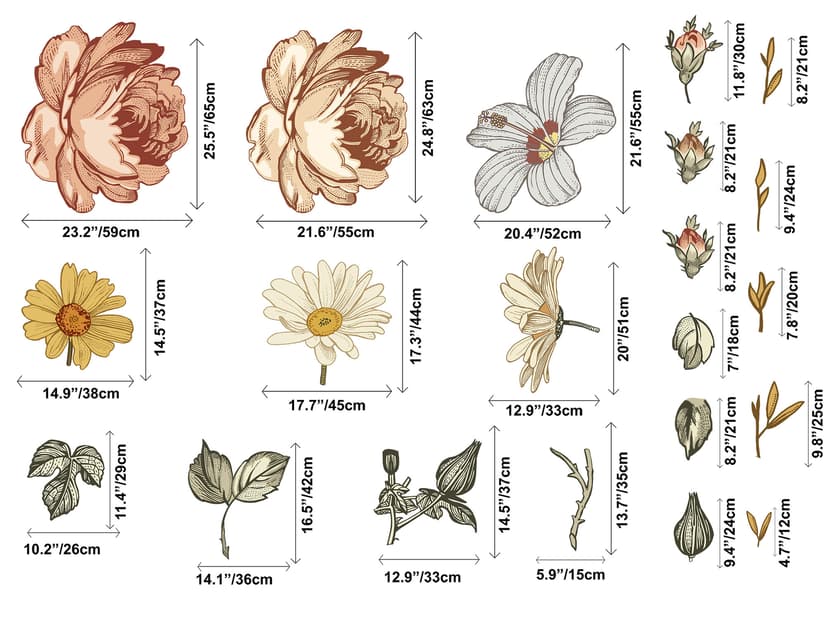 Nursery Soft Vintage Peony Floral Wall Decal Sticker