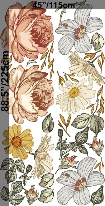 Nursery Soft Vintage Peony Floral Wall Decal Sticker